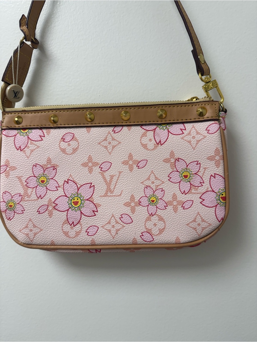 Louis Vuitton Pink Floral Mini Pochette with Tan Trim - Picture 6 of 14